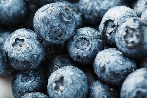 Heidelbeeren Nahaufnahme im Vollbildmodus mit Tautropfen. foto