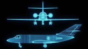 3D-Rendering-Illustration Flugzeug-Blaupause leuchtendes Neon-Hologramm futuristische Show-Technologie-Sicherheit für Premium-Produkt-Geschäftsfinanzierung foto