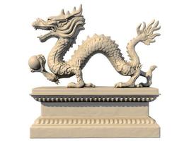 weiße chinesische Drachenstatue, die einen Ball in seinen Klauen hält, Seitenansicht foto