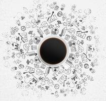 Draufsicht der Kaffeetasse und viel Geschäftsikone