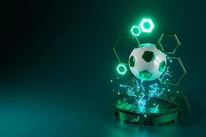 Fußballkugelobjekt, Sportballdesign, Fußballelementkonzept, 3D-Illustration, abstrakte Fußballtechnologie, mobiler Smartphone-Bildschirm, grüne Rasenfläche, Online-Sport live, Casino-Sportgeschäft foto