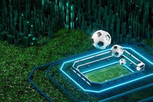 Fußballkugelobjekt, Sportballdesign, Fußballelementkonzept, 3D-Illustration, abstrakte Fußballtechnologie, mobiler Smartphone-Bildschirm, grüne Rasenfläche, Online-Sport live, Casino-Sportgeschäft foto