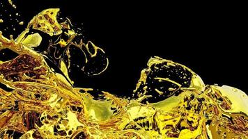 3D-Rendering, goldene Flüssigkeiten spritzen, abstrakter flüssiger Hintergrund foto