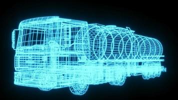 3D-Rendering-Illustration Öl-LKW-Blaupause leuchtendes Neon-Hologramm futuristische Show-Technologie-Sicherheit für Premium-Produkt-Business-Finanz-Transport foto