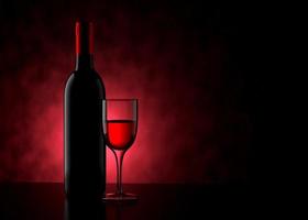 Flasche und Rotweinglas mit strukturiertem Hintergrund - 3D-Darstellung foto