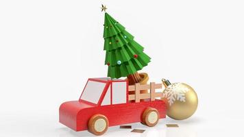 Der Weihnachtsbaum im Holz-LKW auf weißem Hintergrund 3D-Rendering foto