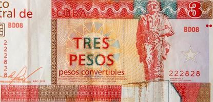 che guevara denkmal auf kubanischer banknote orange drei pesos umwandelbar 2016 foto
