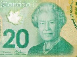 Porträt Ihrer Majestät Königin Elizabeth II. aus Kanada 20 Dollar 2012 Polymer-Banknotenfragment foto