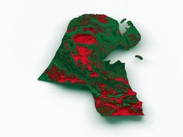 kuwait-karte mit den flaggenfarben grün und gelb schattierte reliefkarte 3d-illustration foto