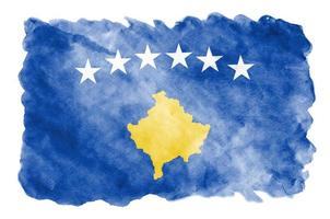 die kosovo-flagge ist in flüssiger aquarellart dargestellt, die auf weißem hintergrund isoliert ist foto