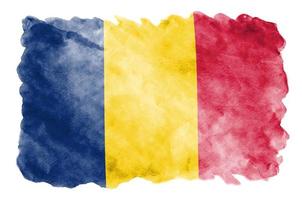 Tschad-Flagge ist in flüssigem Aquarellstil isoliert auf weißem Hintergrund dargestellt foto