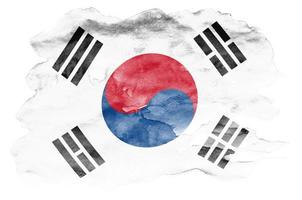 Südkorea-Flagge ist in flüssigem Aquarellstil isoliert auf weißem Hintergrund dargestellt foto
