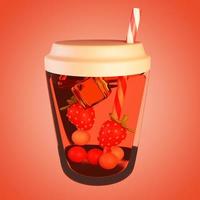 erdbeersaft mit einer strohhalm-3d-illustration foto