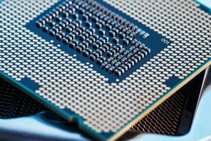 Nahaufnahme des CPU-Chip-Prozessors. selektiver Fokus foto