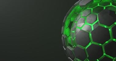 halbkugelförmiger abstrakter Hintergrund auf der Seite mit neongrüner Hexagon-Textur, 3D-Rendering und 4k-Größe foto