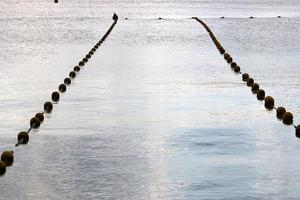 Hanfseil mit Bojen am Stadtstrand foto