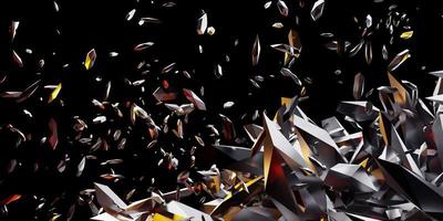 explosionsfragmente schutt staubelemente zerbrochenes glas verstreut verstreut schwarzer hintergrund 3d illustration foto