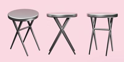 Klappstuhl Edelstahl für Café isoliert auf rosa Hintergrund. 3D-Darstellung, Beschneidungspfad foto