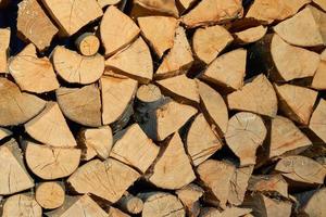 brennholz in verschiedenen formen, die in einem haufen für die ofenheizung gestapelt sind. foto