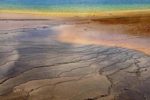 geothermische landschaft an der berühmten grand prismatic spring im yellowstone park foto