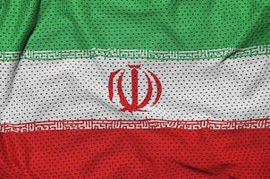 Iran-Flagge gedruckt auf einem Polyester-Nylon-Sportbekleidungs-Mesh-Gewebe mit Wi foto