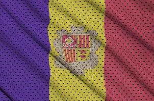 Andorra-Flagge gedruckt auf einem Polyester-Nylon-Sportswear-Mesh-Gewebe foto