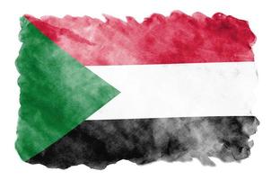 die sudan-flagge wird im flüssigen aquarellstil lokalisiert auf weißem hintergrund dargestellt foto