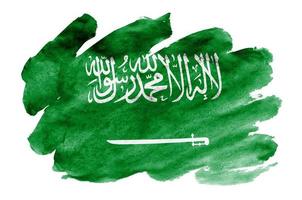 die saudi-arabische flagge ist in flüssigem aquarellstil isoliert auf weißem hintergrund dargestellt foto