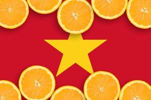 vietnam-flagge im horizontalen rahmen der zitrusfruchtscheiben foto