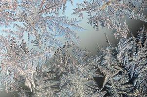 Schneeflocken Frost Raureif Makro auf Fensterglasscheibe foto