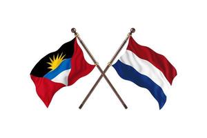 antigua und barbuda gegen niederlande zwei landesflaggen foto
