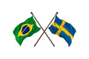 brasilien gegen schweden zwei landesflaggen foto