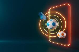 3D-Fußball-Objektdesign. realistische Wiedergabe. abstrakter futuristischer hintergrund. 3D-Darstellung. Konzept der Bewegungsgeometrie. Grafik des Sportwettbewerbs. Inhalt von Turnierspielwetten. Fußballelement. foto