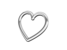 Spielzeug-Herz aus Metall. silber einfarbig. Symbol der Liebe. auf einem weißen einfarbigen Hintergrund. Untersicht. 3D-Rendering. foto