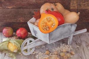 Herbst Obst und Gemüse mit Kürbissen foto