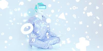 VR-Brille Mann erlebt virtuelle Realität mit Gerät VR-Headset VR-Brille 3D-Darstellung foto