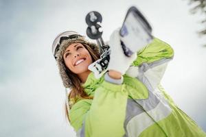 Ansicht des Skifahrermädchens foto