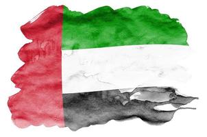 die flagge der vereinigten arabischen emirate ist in flüssigem aquarellstil isoliert auf weißem hintergrund dargestellt foto