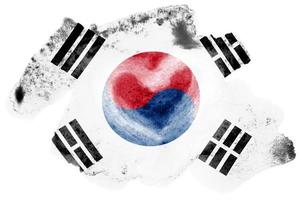 Südkorea-Flagge ist in flüssigem Aquarellstil isoliert auf weißem Hintergrund dargestellt foto