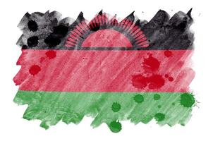 Malawi-Flagge ist in flüssigem Aquarellstil isoliert auf weißem Hintergrund dargestellt foto