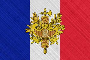 Flagge und Wappen von Frankreich auf einem strukturierten Hintergrund. Konzept-Collage. foto