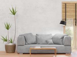wohnzimmer und betonwand, graues sofa, minimaler stil, modell und kopierraumwand - 3d-rendering - foto