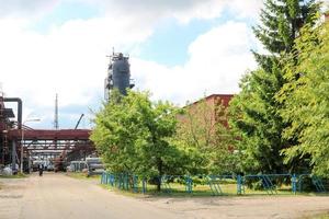 grüne Pflanzen und Bäume für Ökologie und Luftreinigung in der industriellen Raffinerie der chemischen petrochemischen Raffinerie foto