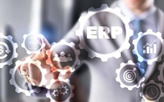 Enterprise Resource Planning ERP-Unternehmenskonzept auf futuristischem Hintergrund. foto