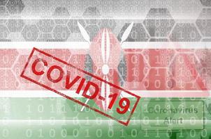 kenia-flagge und futuristische digitale abstrakte komposition mit covid-19-stempel. konzept des coronavirus-ausbruchs foto