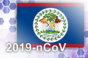 belize-flagge und futuristische digitale abstrakte komposition mit 2019-ncov-inschrift. Covid-19 Ausbruchskonzept foto