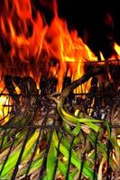 Süßes Zwiebel-Barbecue, typisch für Katalonien. vertikales Bild. foto