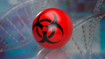 das biohazards-logo auf rotem ball für medizinisches oder sci-konzept 3d-rendering foto