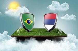brasilien vs. serbien vs. bildschirmbanner fußballkonzept. Fußballstadion, 3D-Darstellung foto