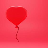herzförmiger Ballon auf rotem Hintergrund. glücklicher valentinstag 3d-renderillustration. foto